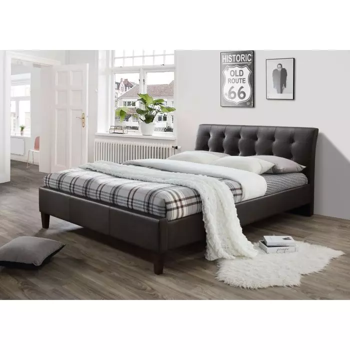 Lit Double Pu Noir Mat Avec Sommier Tete De Lit Capitonnee 160 Cm Felix Trocity