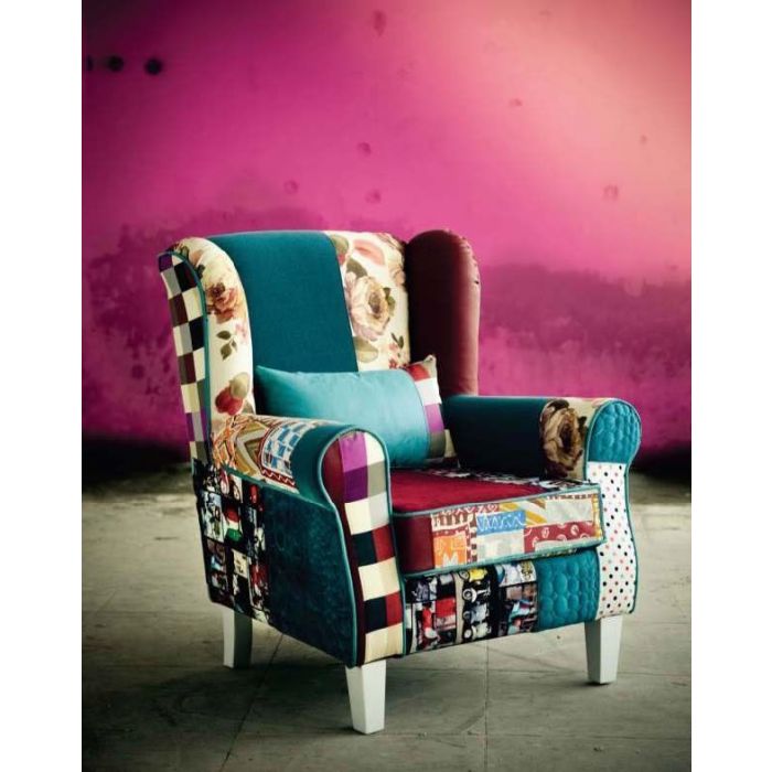 Fauteuil Patchwork Tissu Multicolore Mandan Trocity