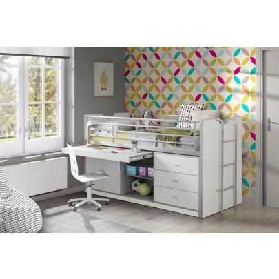 14296 | Lit combiné bureau et commode blanc