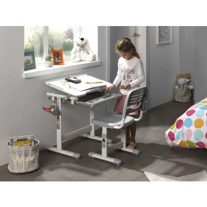 14463 | Bureau enfant multifonction blanc et gris Arco