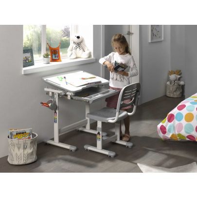 14463 | Bureau enfant multifonction blanc et gris Arco
