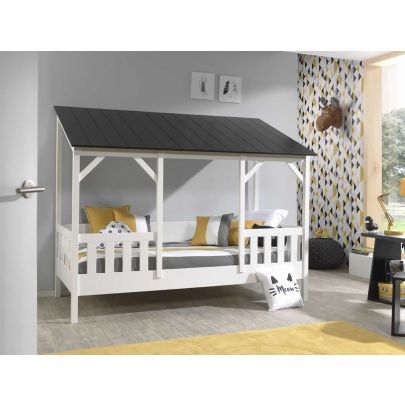 14515 | Lit cabane 90 cm blanc avec toit noir Henri