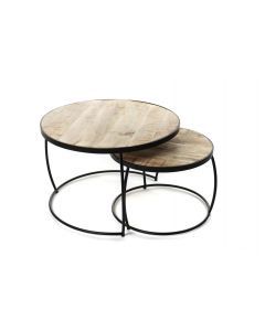 10133 | Tables basses gigognes rondes bois pieds métal Cender