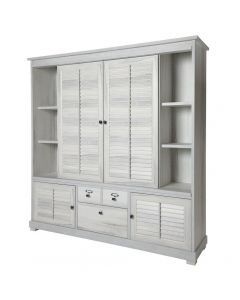 12122 | Meuble tv mural campagne chic bois blanchi 207 cm Luberon