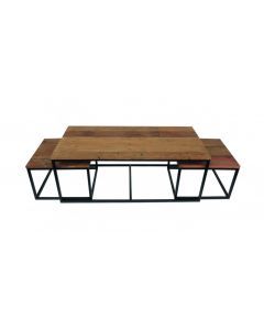 13021 | Table gigogne rectangle pieds en U bois recyclé Grisby