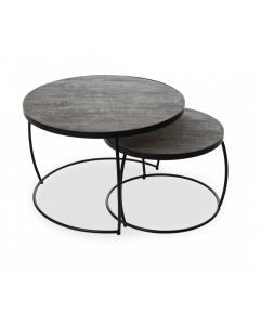 13024 | Tables basses gigognes rondes bois gris pieds métal Cender