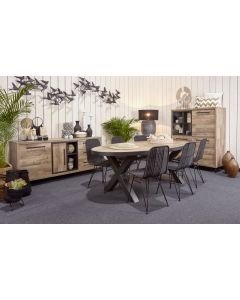 13368 | Salle à manger complète industriel aspect parquet petit buffet Fidji