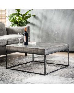 15185 | Table basse 80x80 cm massif antique gris Mango