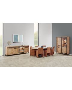 16099 | Salle à manger complète industriel table ovale 165 cm pied étoile bois teck Evasion