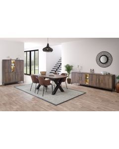 16813 | Salle à manger compléte table allongeable 195 cm à 250 cm chêne et doré Celebrity