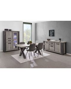 8388 | Salle à manger moderne bahut vaisselier à LED table chêne gris Lionel