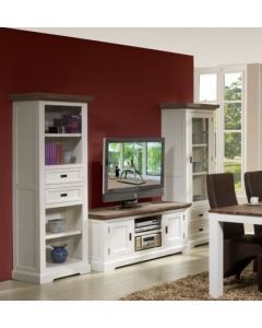 8576 | Composition Tv au sol rustique chic havana et blanc Havane