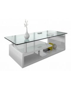 8645 | Table basse rectangulaire design en verre Vora blanc laqué