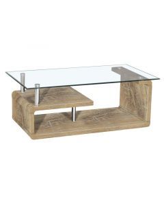 8647 | Table basse rectangulaire design en verre Vora chêne vieilli