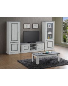 8894 | Composition Tv au sol chêne clair et béton Mango