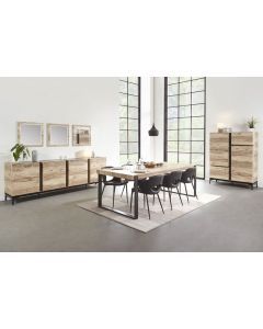 9723 | Salle à manger complète industriel  buffet 250 cm bois et métal Barosse