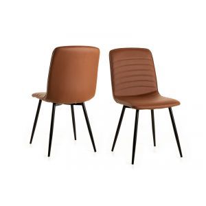 10017 | Lot de 4 chaises design pieds métal PU cognac Craps