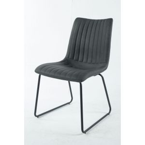 10219 | Lot de 2 chaises tissu gris foncé pieds traineaux Clara