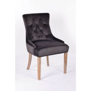 10229 | Lot de 2 chaises velours gris pieds antique brossé Brice