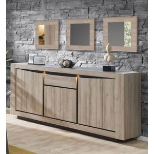10868 | Buffet bahut contemporain 210 cm chêne et noir Mandela