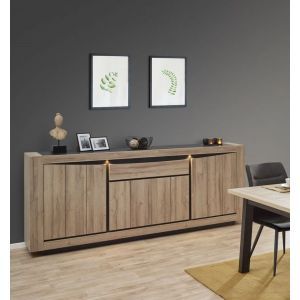 10869 | Buffet bahut contemporain 240 cm chêne et noir Mandela