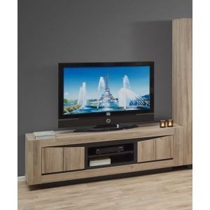 10872 | Meuble TV contemporain 160 cm chêne et noir Mandela