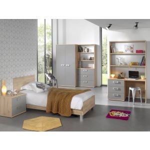 11109 | Chambre enfant complète 7 pièces chêne et gris ANDREA