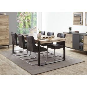 11309 | Table de salle à manger industriel 225 cm chêne et noir mat Kniks