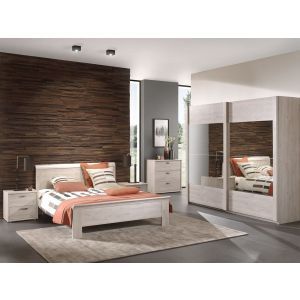 11385 | Chambre adulte contemporaine 140cm armoire 250cm chêne clair Morgan