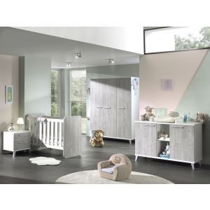 11532 | Chambre bébé évolutive chêne gris et blanc Liam