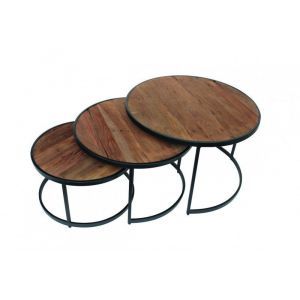 12227 | Table gigogne ronde bois recyclé Nox