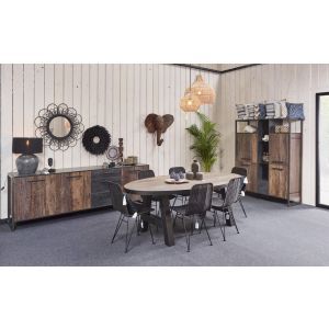 12232 | Salle à manger industriel bois de navire table ovale pieds A Samira