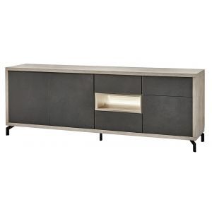 12843 | Buffet rustique chêne gris clair et anthracite Taureau
