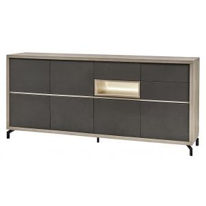 12851 | Buffet rustique chêne gris clair et anthracite 4 portes Taureau
