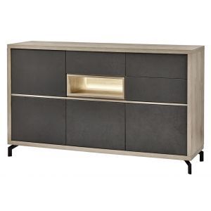 12855 | Buffet rustique chêne gris clair et anthracite 109 cm de hauteur Taureau
