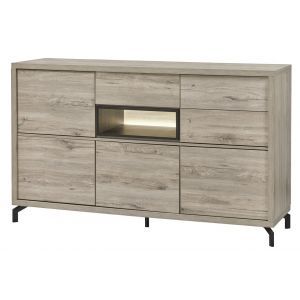 12857 | Buffet rustique chêne gris clair et noir 109 cm de hauteur Taureau