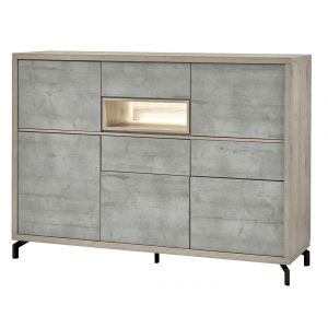 12888 | Buffet 2 portes rustique gris clair et béton Taureau