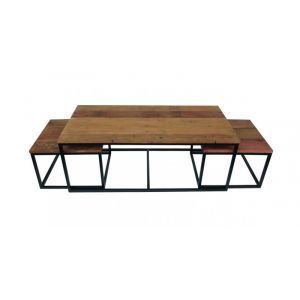 13021 | Table gigogne rectangle pieds en U bois recyclé Grisby