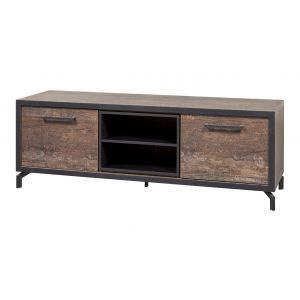 13373 | Meuble tv industriel 184 cm bois de navire et noir mat Fidji
