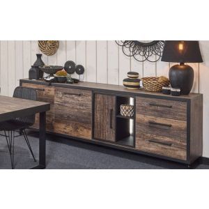 13376 | Buffet industriel 3 portes 3 tiroirs bois navire 240 cm Fidji