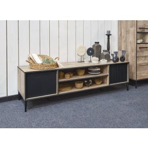 13418 | Meuble TV 180 cm industriel aspect parquet Periza