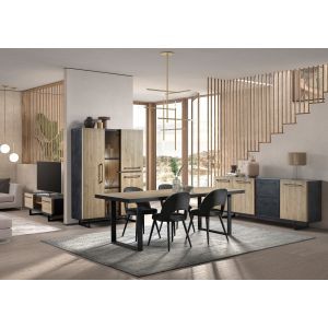 13998 | Salle à manger complète industriel table en 200 cm pieds en X  Valinco