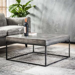 15185 | Table basse 80x80 cm massif antique gris Mango