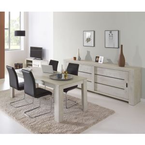 4310 | Salle à manger chêne blanchi Drancy vaisselier, table et bahut