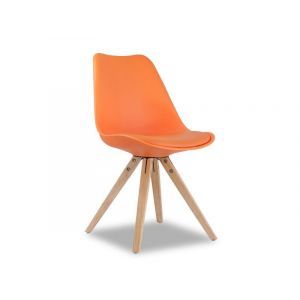 5395 | Lot de 4 chaises design en bois et PU orange Sophie