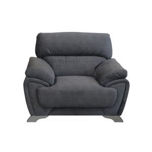 6473 | Fauteuil en tissu microfibres gris pieds couleur métal Emporia