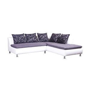 6491 | Canapé d'angle design PU blanc et toile de coton violet pieds métal Wichita droit