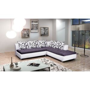 6492 | Canapé d'angle design PU blanc et toile de coton gris pieds métal Wichita droit