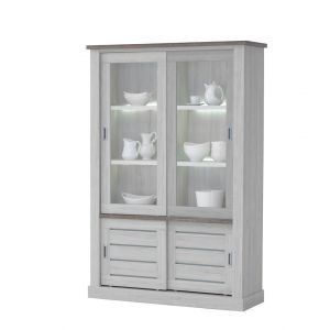 7978 | Vitrine 4 portes coulissantes dont 2 vitrées avec éclairage Evonna