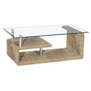 8647 | Table basse rectangulaire design en verre Vora chêne vieilli